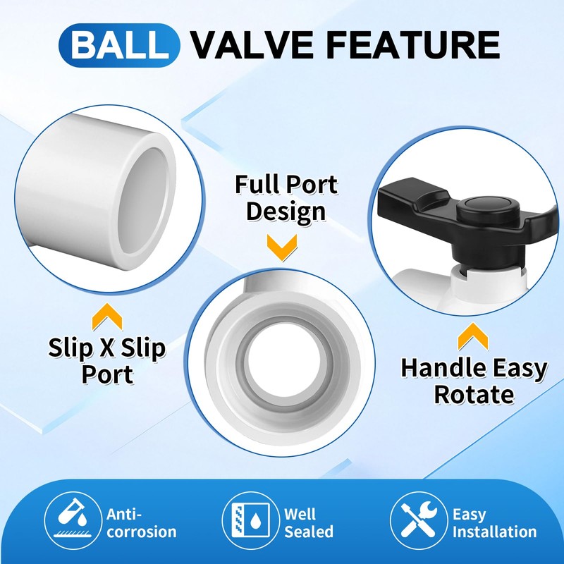Boltigen 2 inch PVC Ball Valve, 2Pack Slip Full Flow