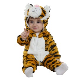 Doladola Baby Hooded Flannel Spring Romper Pyjamas Clothing Cartoon Animal Jumpsuit for Girls and Boys, tiger