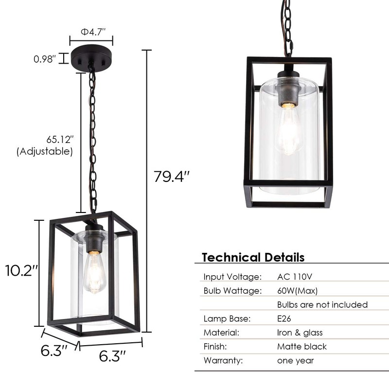 MAYNA 1-Light Farmhouse Pendant Light, Black Metal Cage Light Fixtures