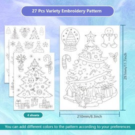 GLOBLELAND 4 Sheets Christmas Tree Water Soluble Hand Sewing Stabilizers for Fabric 11.6x8.2 Inch Embroidery Stitch Practice Embroidery Patterns Transfers for Embroidery Beginners