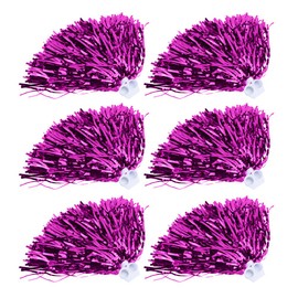 BORDSTRACT Cheerleader Pom Poms, 6 Pcs 7 Colors Metallic Foil Cheerleading Pompoms, for Girls. Kids, Dancing, Sports Events,Cheering, Party, (Rose Red)