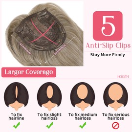 HOOJIH Hair Topper, Long Layered Hair Topper with Bangs for Women with Thinning Hair 14 Inch Slightly Curled Ends Wiglets Synthetic Fiber Hair Pieces for Women - Gray with Warm Brown Mixed