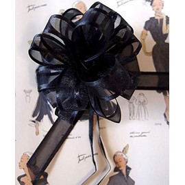 POSHNPRETTY 4" Arabesque Sheer Ribbon w/Satin Edge Pull Bow 18 Loops by 5/8" - Packs of 12 (Black)