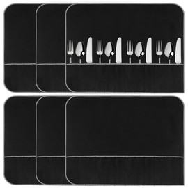 Nangua 6 Pieces Anti-tarnish Silverware Protective Bag, Black Silver Protection Roll with White Ribbon, Tableware Protector Cloth Placement Roll, Silverware Flatware Storage Organizer