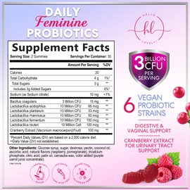 Probiotics for Women Gummies with Cranberry - 6 Premium Strains for PH Balance, Digestive Health, Vaginal & Immune Support, 3 Billion CFU, Women's Probiotic Gummy for Feminine Health - 60 Gummies