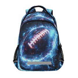 American Football Blue Lightning Backpack 3rd 4th 5th Grade School Bookbags Travel Laptop Daypack Bag for Boys Girls
