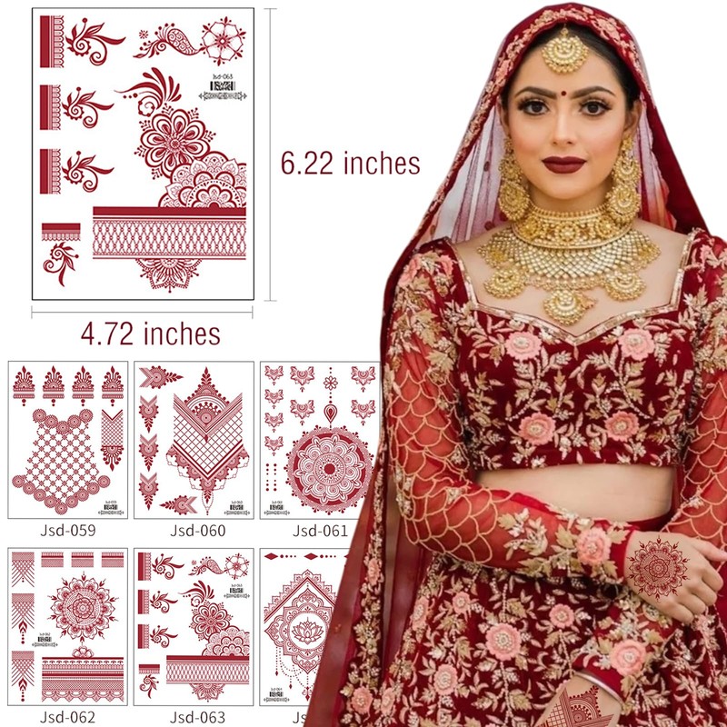 mdgfge Brown Red Henna Tattoo Kit, Lace Fake Tattoos Temporary