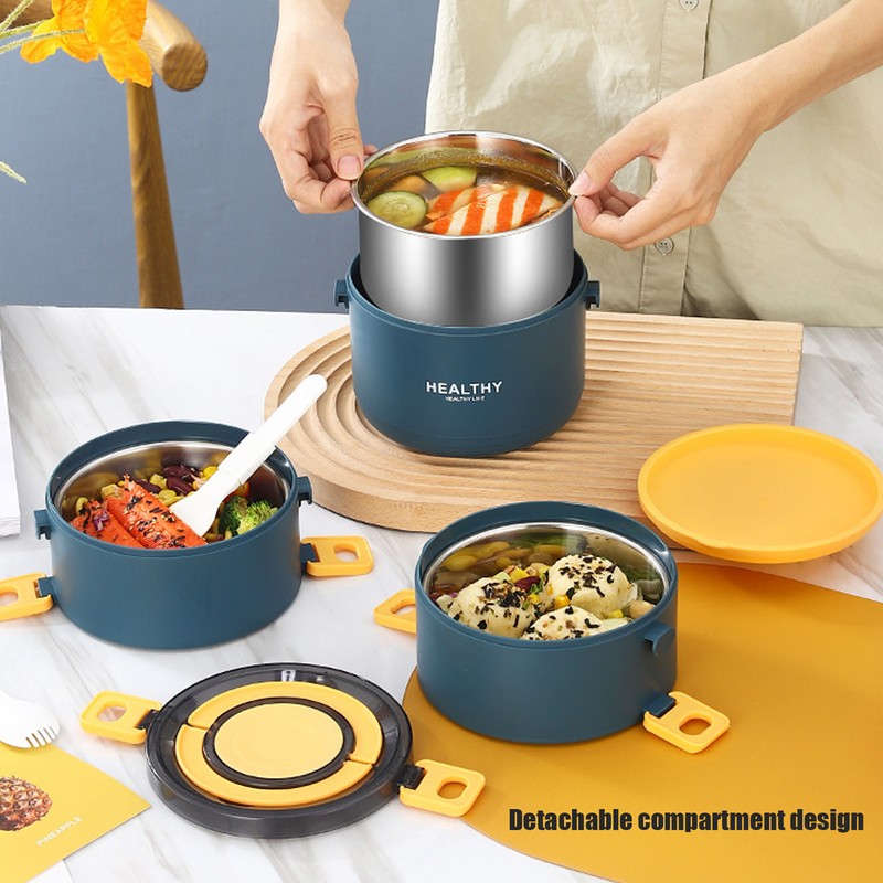 Thermal Lunch Box 2200ml Three Layer Detachable Compartment Design Portable