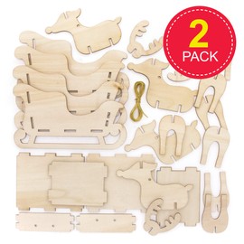 Baker Ross FE852 Wooden Reindeer and Sleigh Kits - Pack of 2, Wooden Crafts for Children to Decorate and Display, Make Your Own Christmas Decorations, Gold