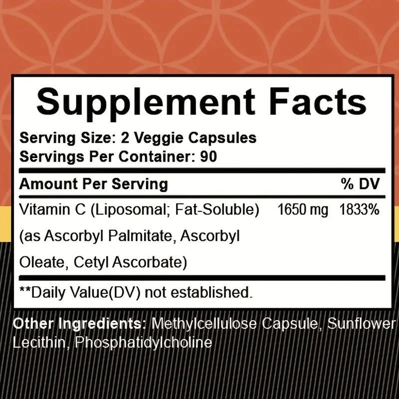 Vitamin C Liposomal 1650mg 180 Count | Powerful Immunity &