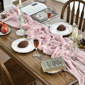 Artoid Mode Boho Cheesecloth Wedding Table Runner, Blush Pink, 90 x 300 cm, Washable Gauze Table Decoration, Party, Birthday, Valentine's Day, Baby Shower Decor