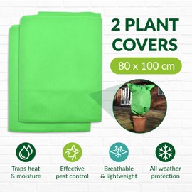 Green Thumbz Plant Fleece Frost Protection - 2 Pack 80cm x 100cm Reusable Fleece for Plants Protection Frost - Lightweight Plant Fleece Protection for Insects and Birds - Fleece Jackets for Plants