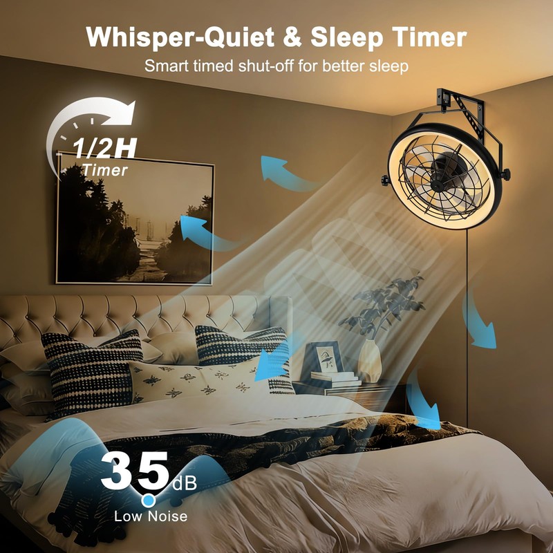 Fansdrick 23" Wall Mount Fan with Light,3 CCT, Dimmable,Quiet 6