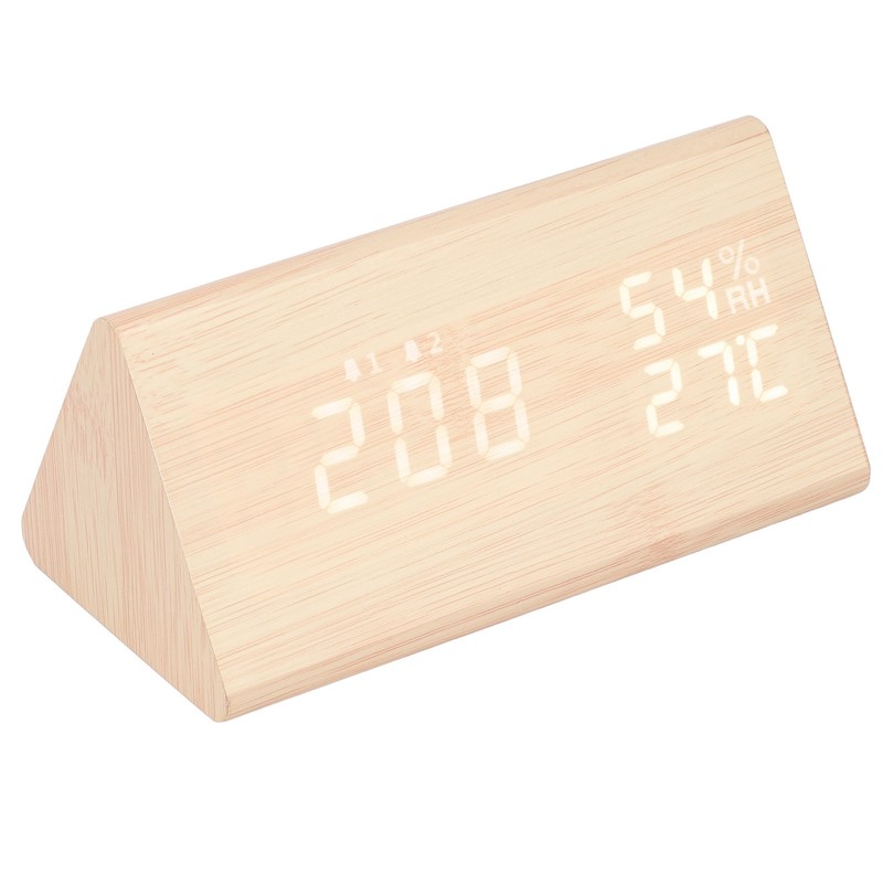 LED Digital Alarm Clock Multipurpose Wooden Clock with Voice Control