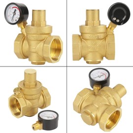 DN32 Pressure Reducers, 1-1/4inch Brass Valve with Pressure Limiter 1-1/4'' Adjustable - RV Pressure Regulator Thread with Meter 1.6MPa
