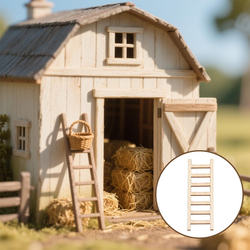 2.4" Miniature Wooden Ladder, 6 Pack Mini Wood Dollhouse Straight