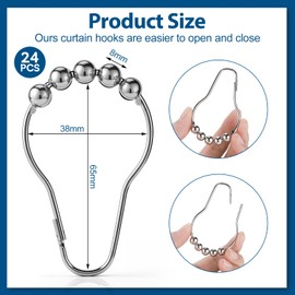 24 Pcs Shower Curtain Hooks, Stainless Steel Shower Curtain Rings Bath Curtains Rings for Bathroom Curtains Rods