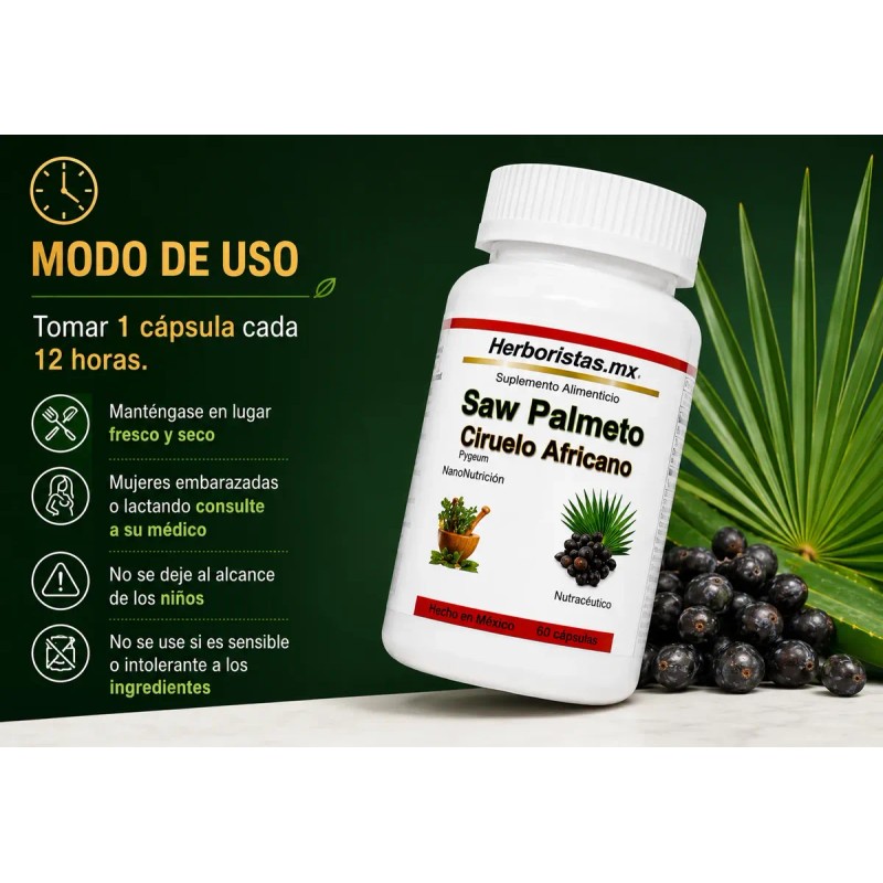 Saw Palmetto Pygeum Ciruelo Africano Suplemento Hombre