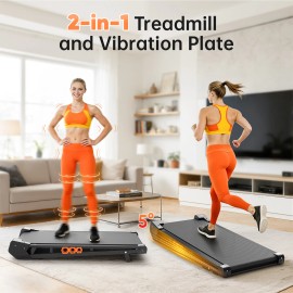 AKLUER 2-in-1 Compact Walking Pad Treadmill Vibration Plate Manual Incline Brushless Motor Convenient  Walking Treadmillcolor: Black