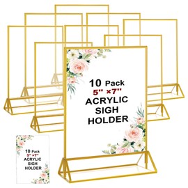 Acrux7 10 PCS 5x7 Inch Acrylic Gold Sign Holders, Double Sided Picture Frames, Wedding Table Number Stands