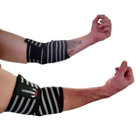Elbow Wrap Manta Raya Vendas elásticas de Compresion Gym Levantamiento de Pesas Paquete con un Par Gimnasio (Negro con Gris)