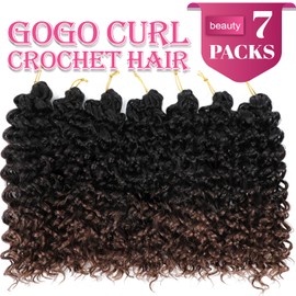 Gogo Curl Crochet Hair 14 Inch 7 Packs Curly Crochet Hair for Black Women Deep Wave Crochet Hair Beach Curl Crochet Hair Synthetic Braiding Hair Extensions (14 Inch 7 packs 1b/4/30)