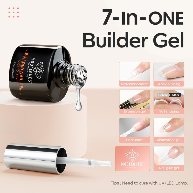 Modelones Builder Gel Set, 2 Pcs 10ml Clear Gel Builder