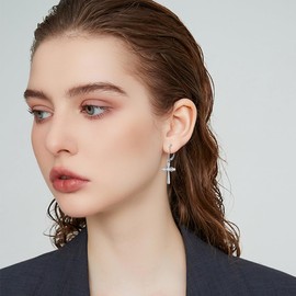 VONALA Cross Earrings 925 Sterling Silver Infinity Heart Leverback Earrings Cross Dangle Dangling Drop Earrings Religious Jewelry Christian Baptism First Communion Day Gifts for Women