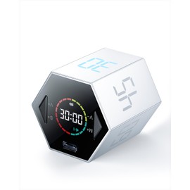 Ticktime Pomodoro Timer, Productivity Timer Cube, 5/15/25/30/45/60 Min Presets, Custom Countdown & Stopwatch 1s–99m59s, Sound/Vibration/Silent, Magnetic, Rechargeable, for ADHD Study Work, Silver