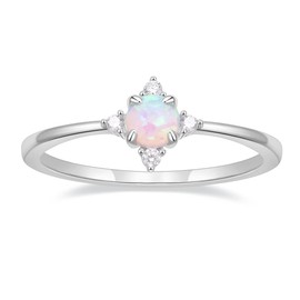 SHINYSO 14K Gold Plated Wedding Bands for Women Thin Stackable Rings Opal Dainty Cubic Zirconia CZ Promise Engagement Ring Size 4-10 (Silver,Size 7)