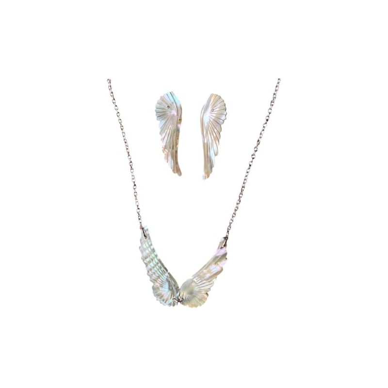 Mirlo Blanco - Juego de collar y aretes de alas