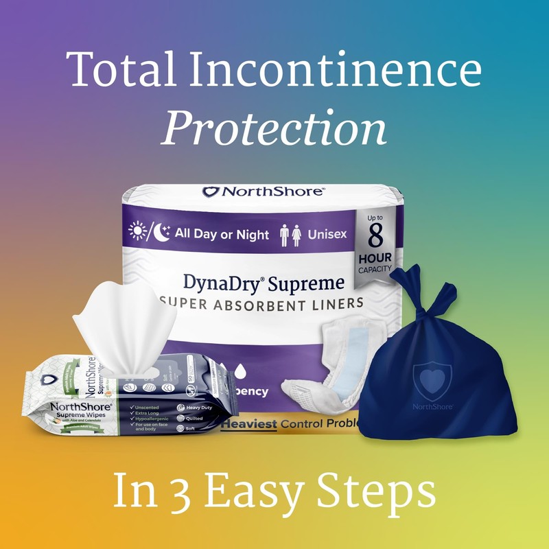 NorthShore DynaDry Supreme Liners Incontinence for Women and Men, Large,