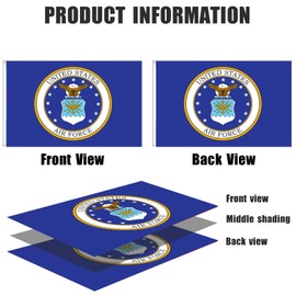 Air Force Crest Emblem Flag 3x5 Outdoor Double Sided Heavy Duty Durable Polyester 3 Ply USAF Military Flags With 2 Brass Grommets 4 Rows Stitched 3X5 FT
