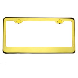 KA 8k Polish Gold T304 Stainless Steel License Plate Frame Holder Aluminum Cap