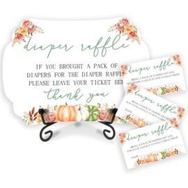 Baby Shower Diaper Raffle Wooden Sign Set, Fall Harvest Boho Wooden Sign With Self-Stand Support & 50 Diaper Raffle Tickets For Baby Shower, Baby Announcement, Gender Reveal, Party Supplies-A10
