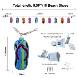 Pallerina Flip Flop Outdoor Lights 8.5Ft Slipper String Lights Tropical Beach Themed Decorations with 10 Flip Flops Lights, Fairy Lights for Bedroom Wreathe Summer Kids Room Kindergarten Decor