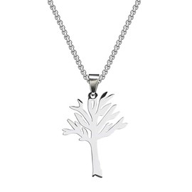 DCNREJGZ Stainless Steel Tree Pendant Necklace, Silver Plated Chain, Punk Rock Style