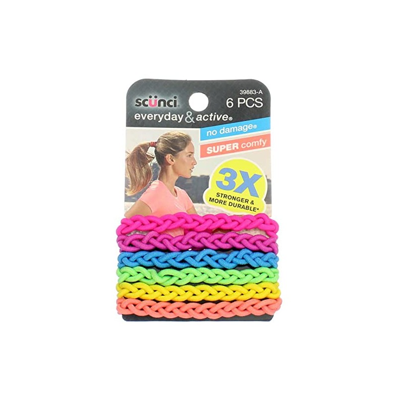 scunci Everyday & Active Strand Elastics, Assorted Colors 6 ea