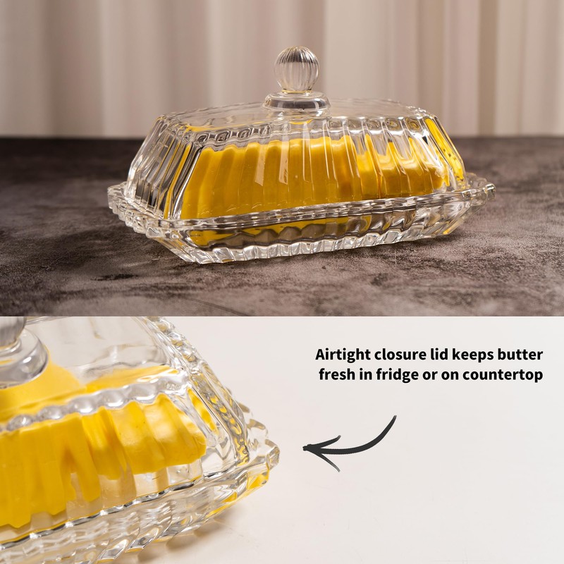 Clear Glass Butter Dish with Lid, Covered Butter Stick Holder