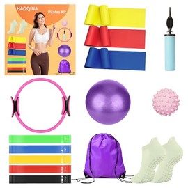 ywduoying 15 PCS Pilates Essential Kit for Women Pilates Ring Ball Resistance Bands Exercise Equipment for Home Workouts (Pink)