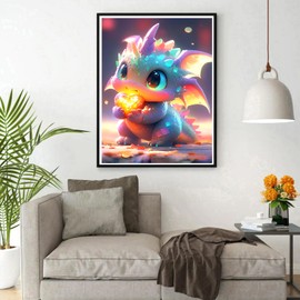 DPHERO DIY Cartoon Diamond Painting Kits for Adults,5D Baby Dragon Diamond Art Kits for Beginners,Round Full Drill Dragon Diamond Painting Art,DIY Painting by Numbers Diamond Art Painting 12x16 inch