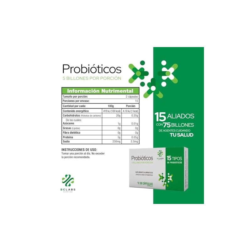 BC Labs, Probióticos, 75 billones , 15 tipos diferentes de