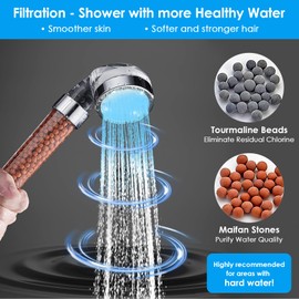 Vacto LED Handheld Shower Head Set with Filtration, Automatic 7-color Changing Shower Head Kit, High Pressure Handheld Shower Head with Hose and Bracket, Water Saving Showerheads with Filtration Beads