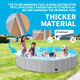 Max Foldable Dog Swimming Pools Plastic Kiddie Pool Pet Splash Pool Dog Bathing Tub Summer Cooling Toys for Large Dogs, Nonslip, Extra Tough(L-63'')