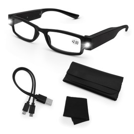 Magnifying Glasses with Light Rechargeable Reading Glasses with Lights Anti Blue Light Bright LED Readers Lighted Magnifying Eyewear Hands Free Magnifier Eyeglasses for Close Work Reading Crafts+1.5