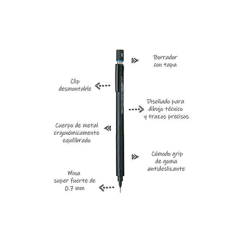 Lapicero Profesional Graphgear de Pentel Cuerpo Negro/Plata 0.7 mm-PG1007