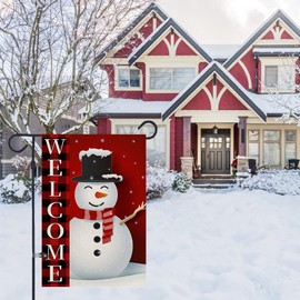 OTOSTAR Christmas Garden Flag Double Sided Red Winter Rustic Yard Decorations Snowman with Buffalo Plaid Christmas Flag for Outside Holiday Banners Outdoor Decor 12"x18" (Snowman)