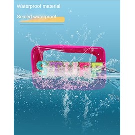 Bolsa de maquillaje grande de chenilla transparente con letras para viajes, playa, parche transparente con purpurina, bolsa de artículos de tocador tr