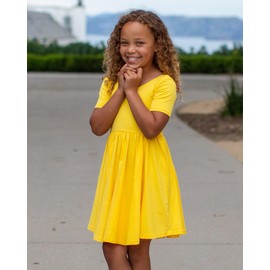 Stelle Toddler/Girls Knee-Length Short Sleeve Casual A-Line Twirly Skater Dress (A02-Yellow (without Pocket), 3T)