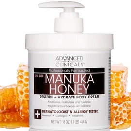 ADVANCED CLINICALS CREMA CORPORAL MIEL DE MANUKA RESTAURADORA REHIDRATANTE CERA ABEJA, COLAGENO Y VITAMINA E 454GR
